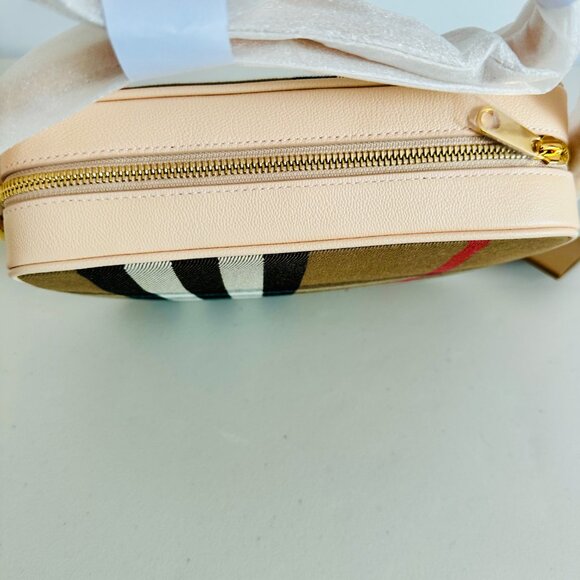 BURBERRY LONDON LARGE HOUSE CHECKS PALE CAMEO LIGHT PINK SALMON CAMERA BAG $1250 - Picture 6 of 9